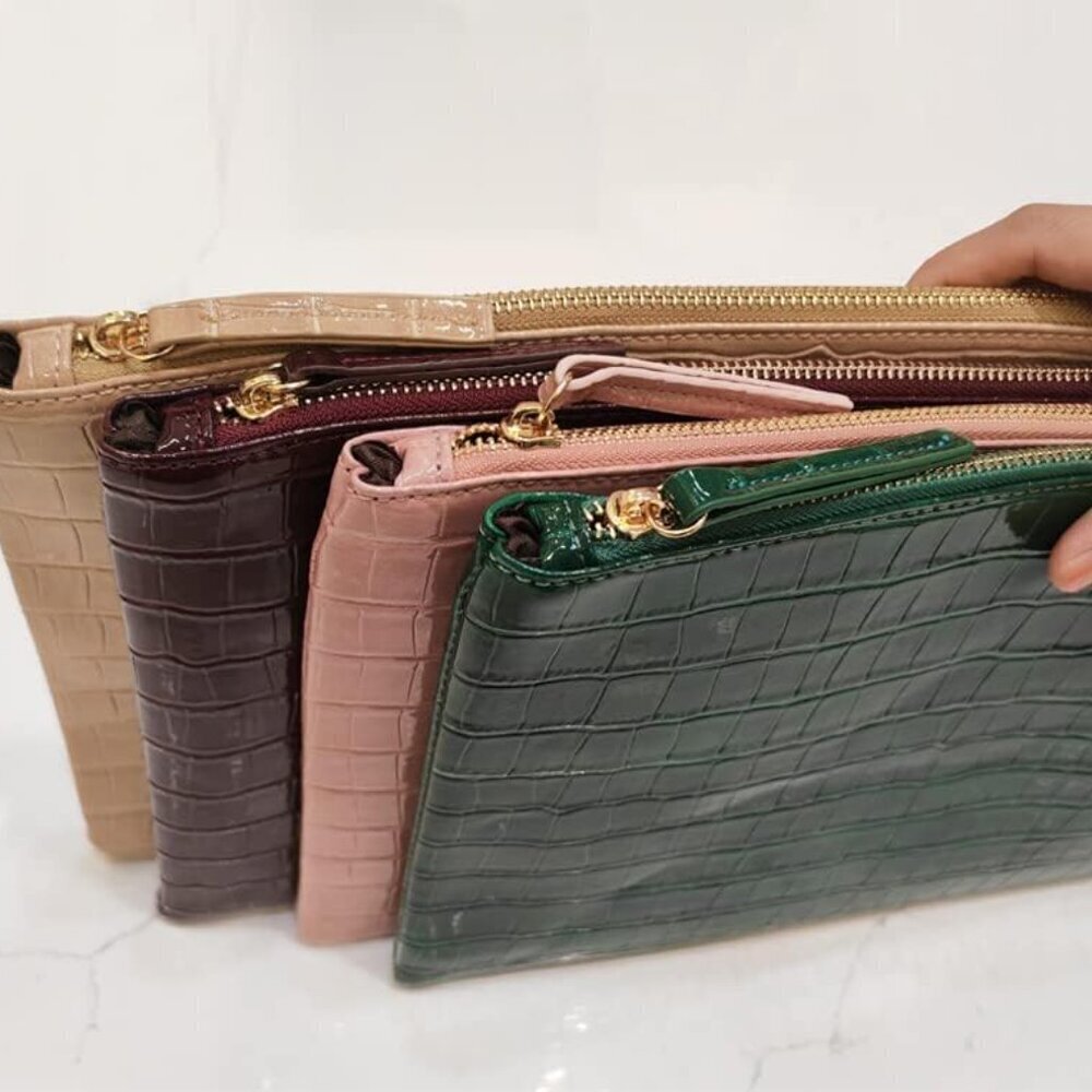 Women Envelope Clutch Purse Crocodile Embossed PU Faux Leather Evening Party Bag - Picture 5 of 6